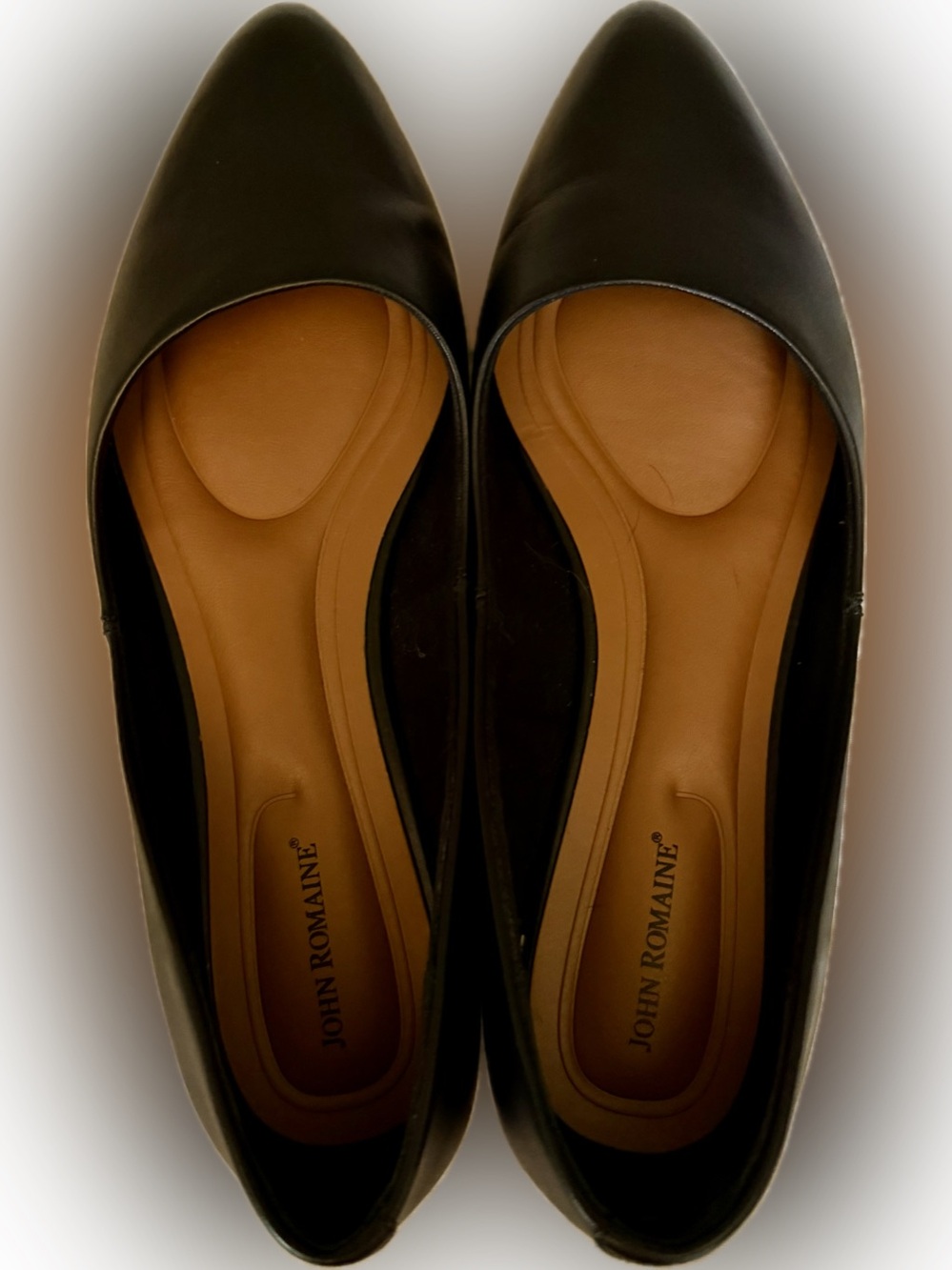John Romaine Leather Flats, Black, Size 7.5, Like-New, Worn Once, Flawless
